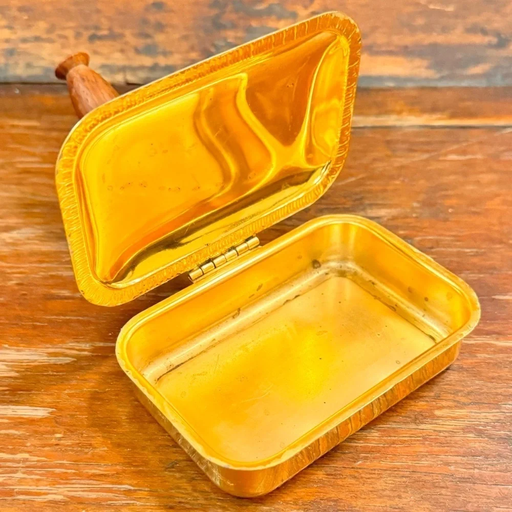 Vintage Italian 24kt Gold Plated Silent Butler Crumb Catcher with Wood Handle - Picture 9 of 12